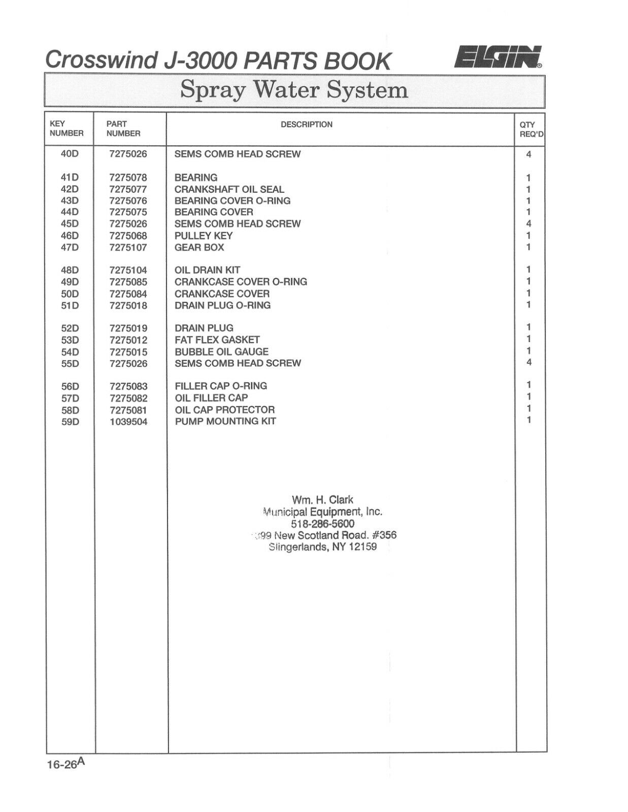 Elgin Sweeper High Pressure Washdown Parts