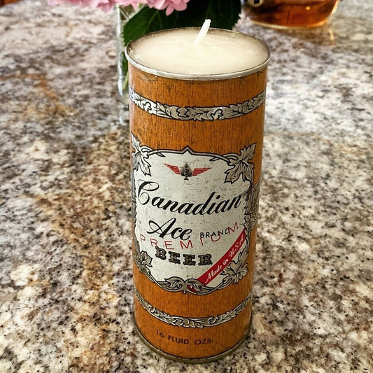 CANADIAN ACE PREMIUM BEER 1970'S 16OZ HALF QUART CANDLE